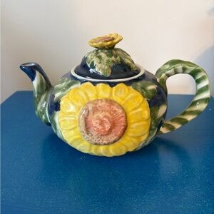 Andrea By Sadek Sunflower Ceramic Teapot with Green and Yellow Accents
